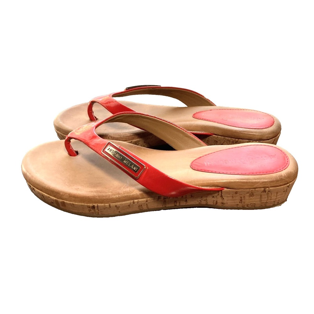 Antonio Melani Cork Wedge Patent Leather Flip Flop‎ Luxury Thong Women 7 M JACC